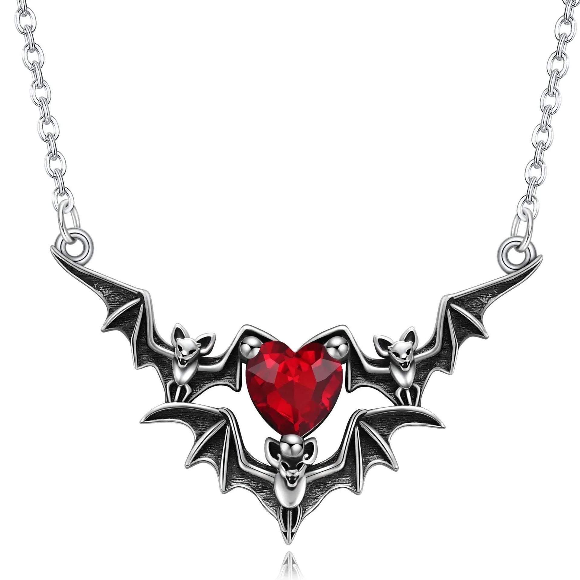 Dark red love ghost claw heart-shaped copper pendant necklace on adjustable O-ring chain