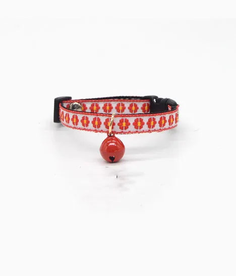 Lightweight red jubilant decoration bell collar for cats with adjustable strap and bell, available in four patterns