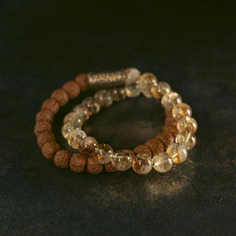 Retro-style double circle LCD bracelet showing natural citrine colour display on wrist