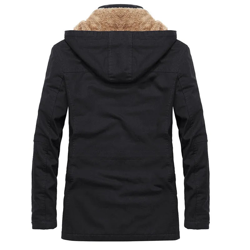 Men's thickened winter jacket in khaki with stand-up collar and zip front, loose fit casual style
