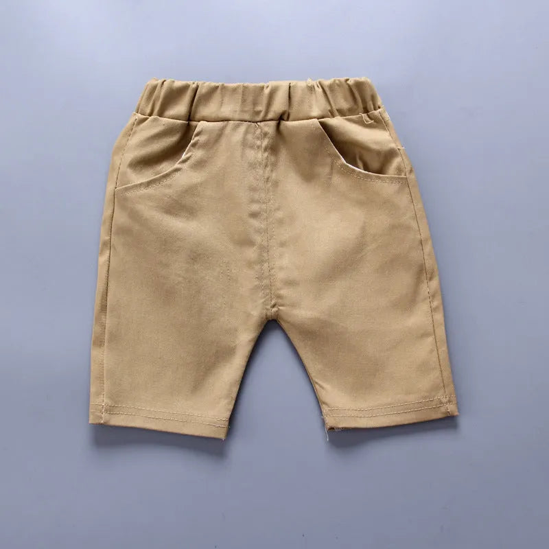 Children's blue cotton pullover pants suit with short sleeves for infant or toddler