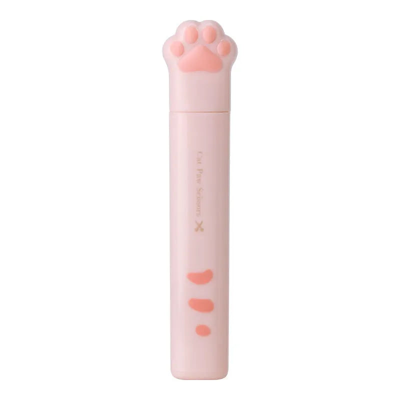 Cat paw design mini folding scissors in four colours showing stainless steel blades