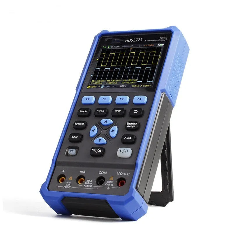 Handheld digital oscilloscope with display screen and probe for automotive electronic testing