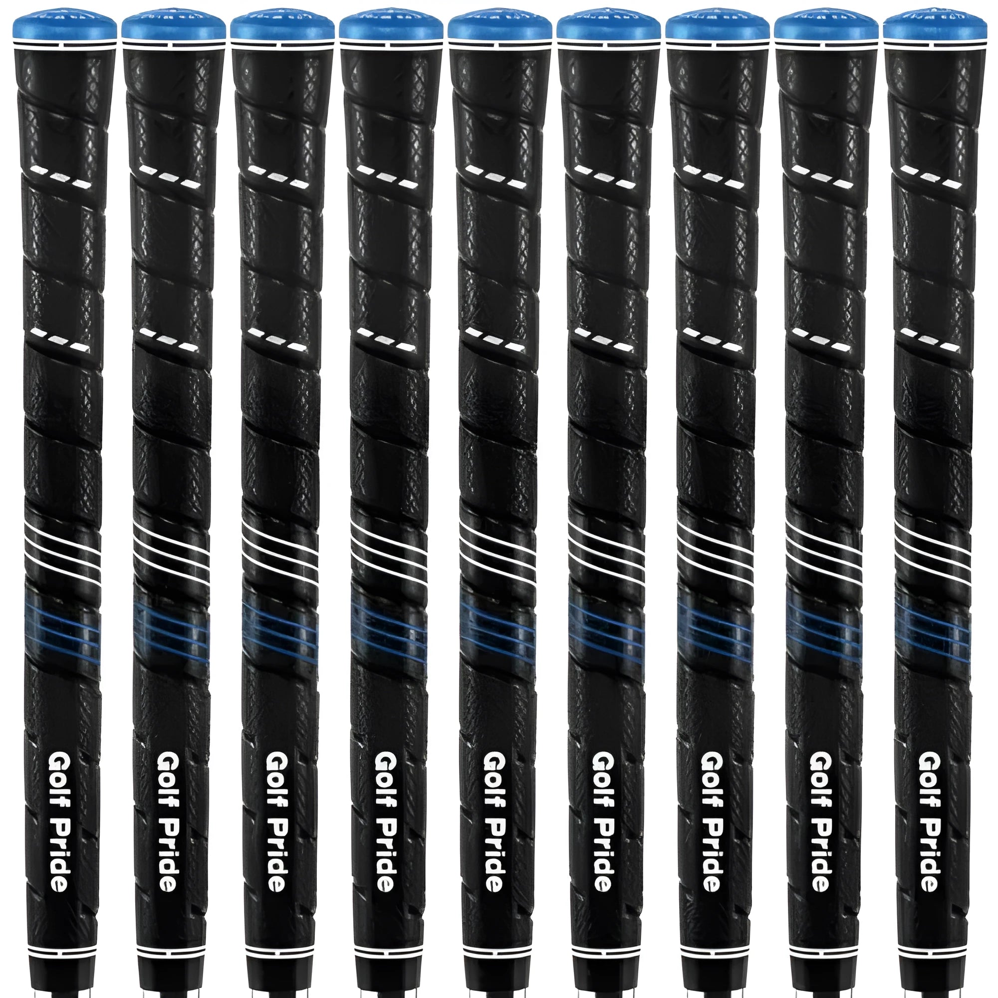 Blue PU golf grip for iron or wood clubs with non-slip surface pattern, midsize option