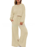 Women's casual two-piece trousers set in solid colour with long sleeves