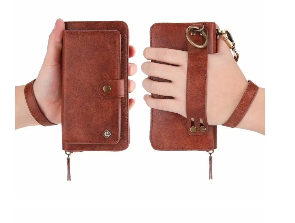 Black imitation leather multi-function wallet phone case for Samsung Galaxy Note8 with zipper closure.