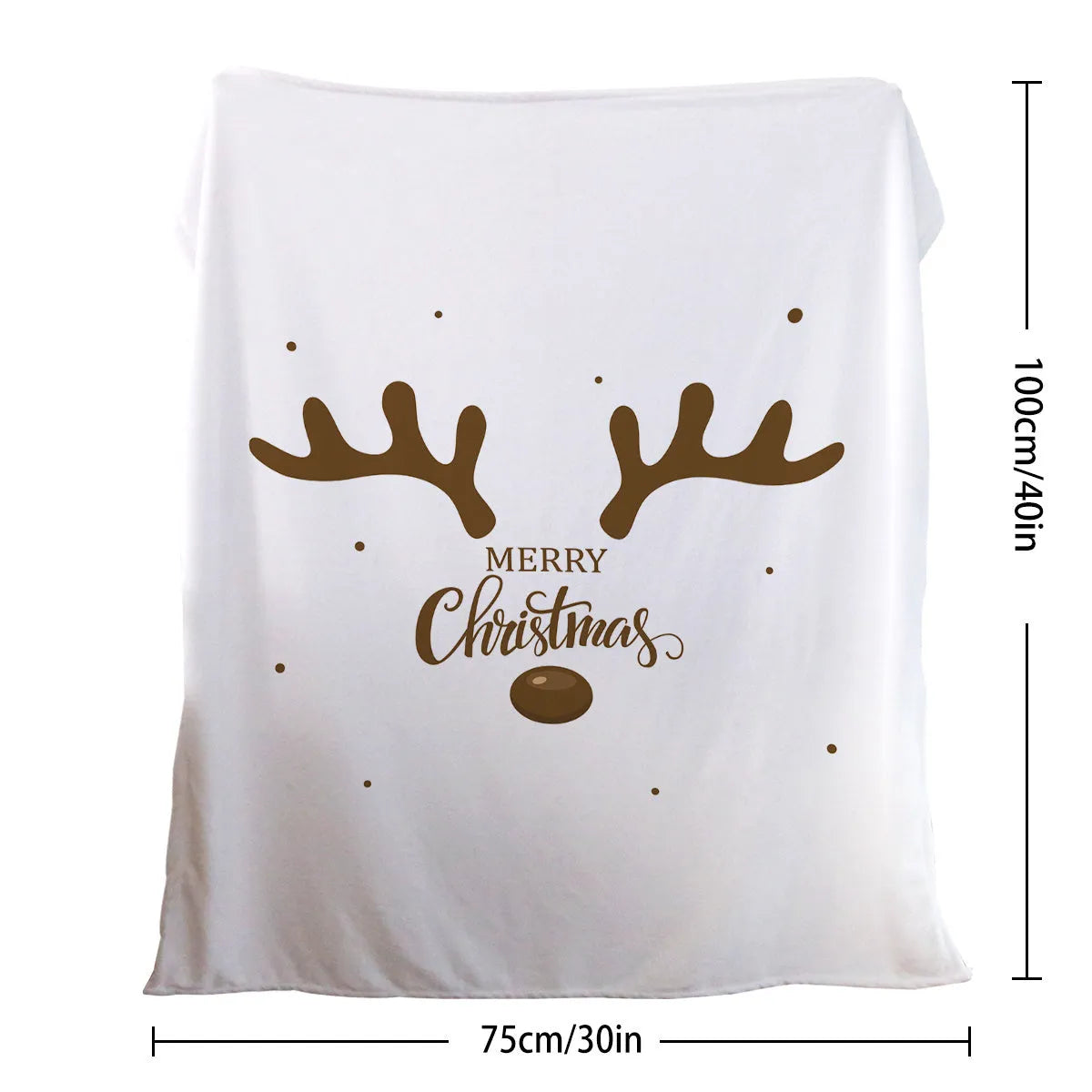 White flannel velvet deer antler pattern Christmas blanket on a sofa