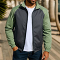 Men's loose fit casual jacket with a stand collar and raglan sleeves in a contrast colour.