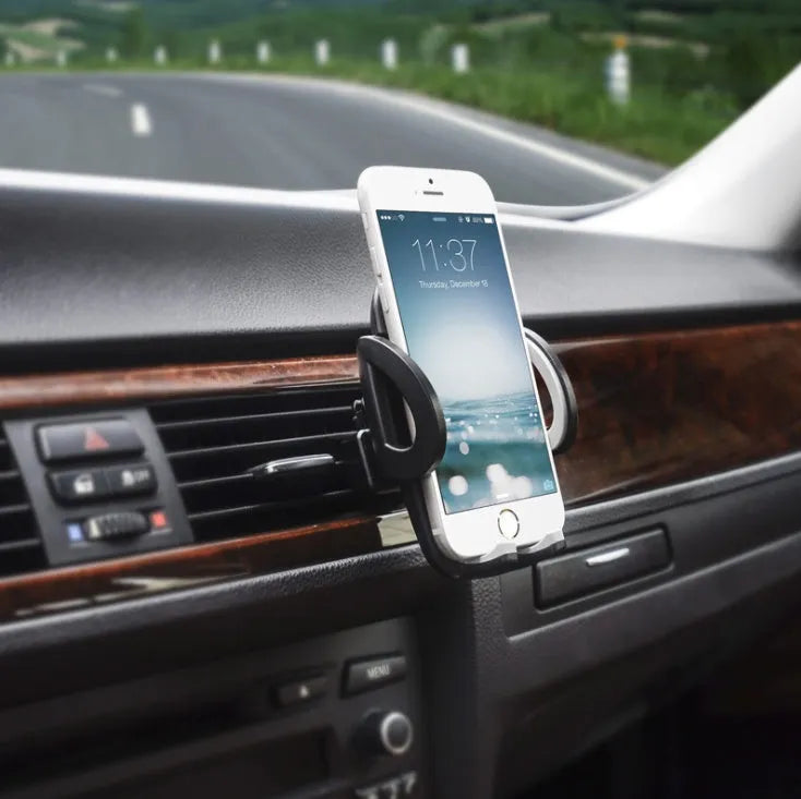 Black plastic universal car vent mobile phone holder with adjustable clamp