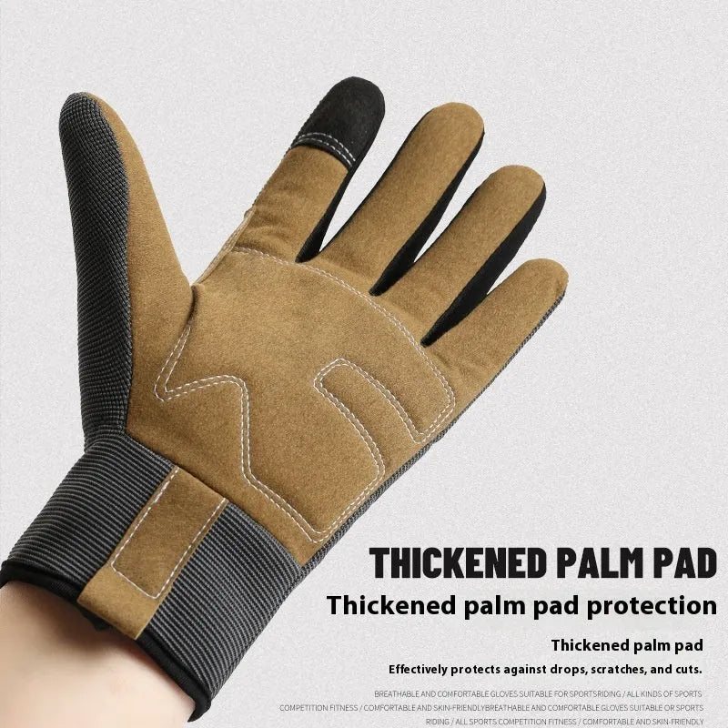 Pair of men's and women's sports cycling gloves in black PU fabric with touch screen fingertips
