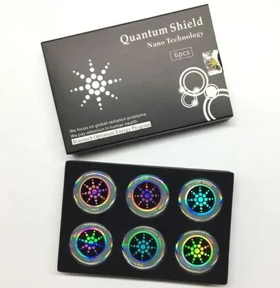 Mobile phone anti-electromagnetic wave stickers in gold and silver colours, 6 stickers per pack