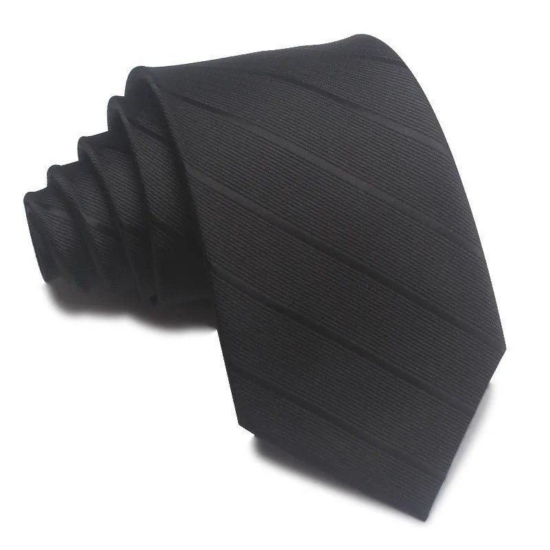 8cm wide polyester jacquard striped men's business tie shown in multiple colour variations