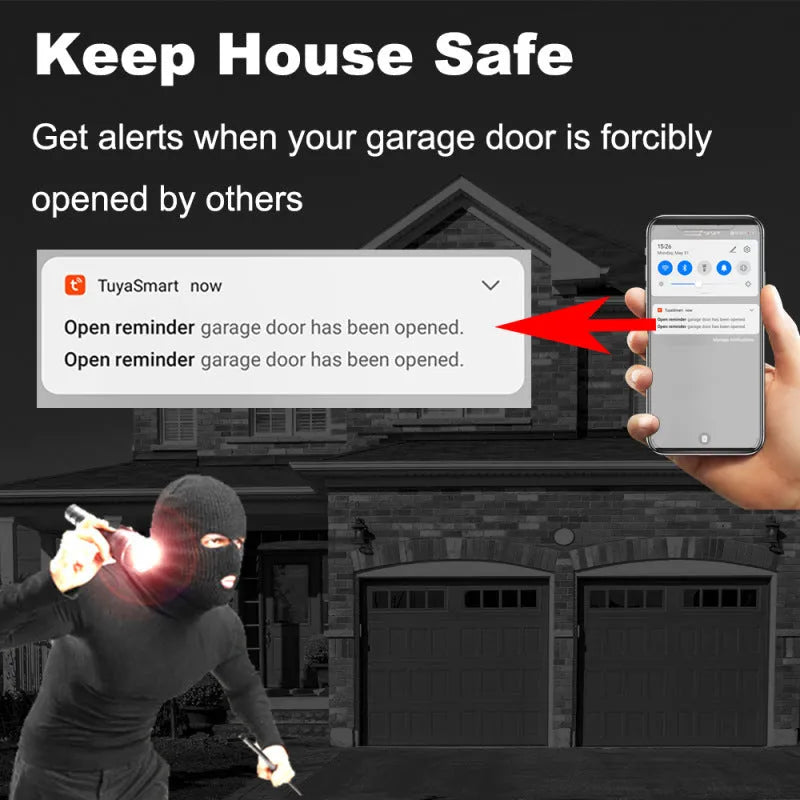 Black WiFi smart garage door controller with remote app control and Alexa Google Home compatibility