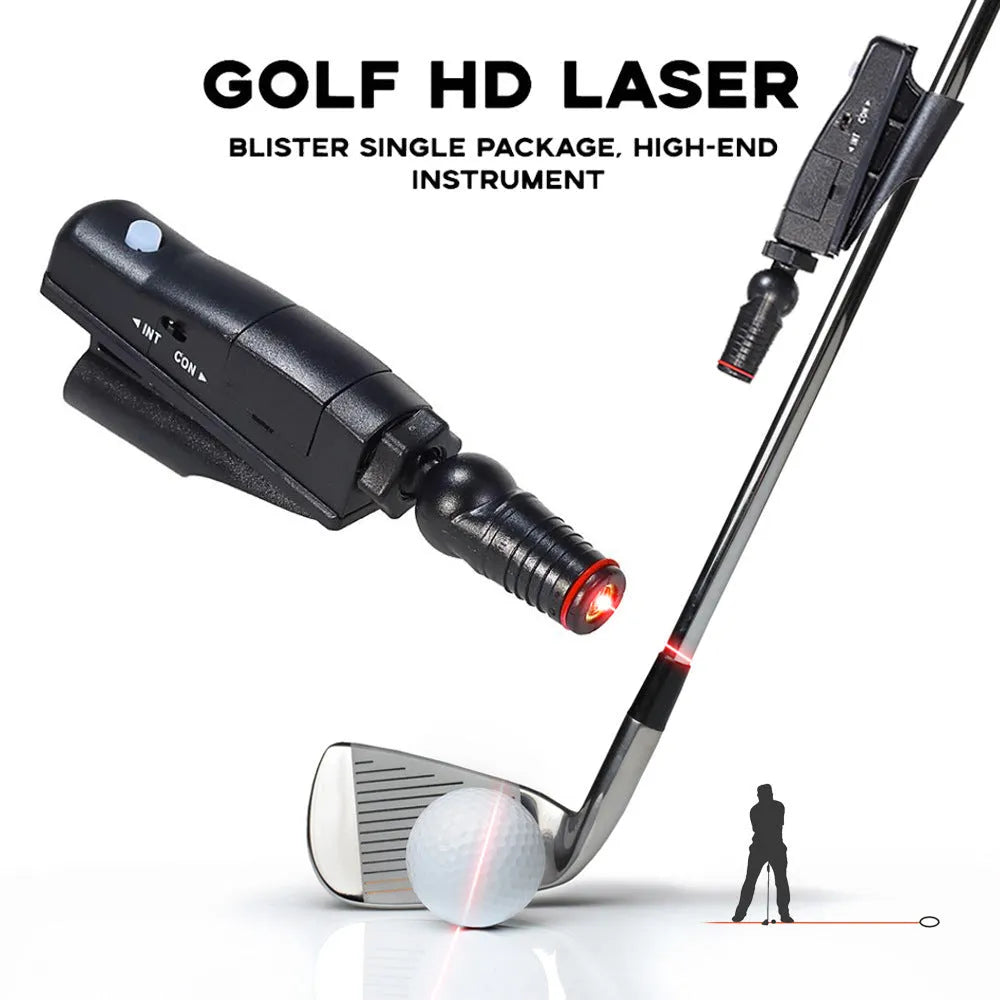 Black golf putting laser aiming instrument mounted on putter shaft for alignment practice