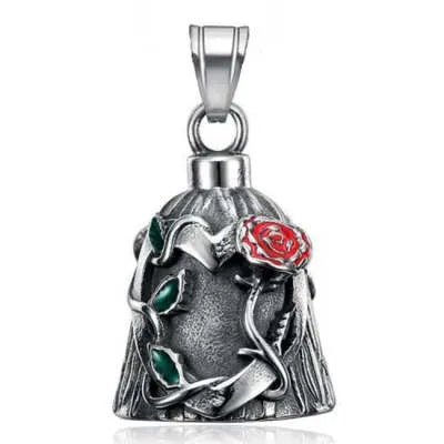 Titanium steel vintage polished motorcycle lucky bell with double-sided epoxy rose geometric design