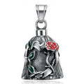 Titanium steel vintage polished motorcycle lucky bell with double-sided epoxy rose geometric design