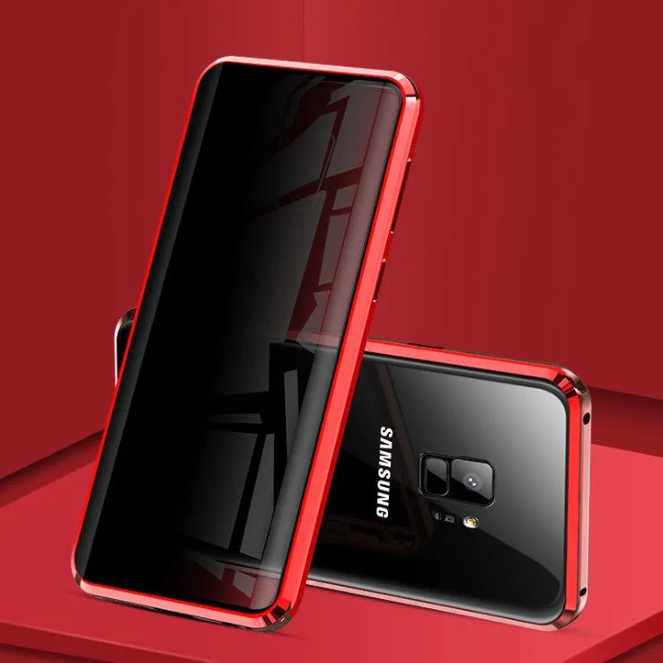 Black magnetic clamshell phone case with anti-peeping glass for Samsung Galaxy phones