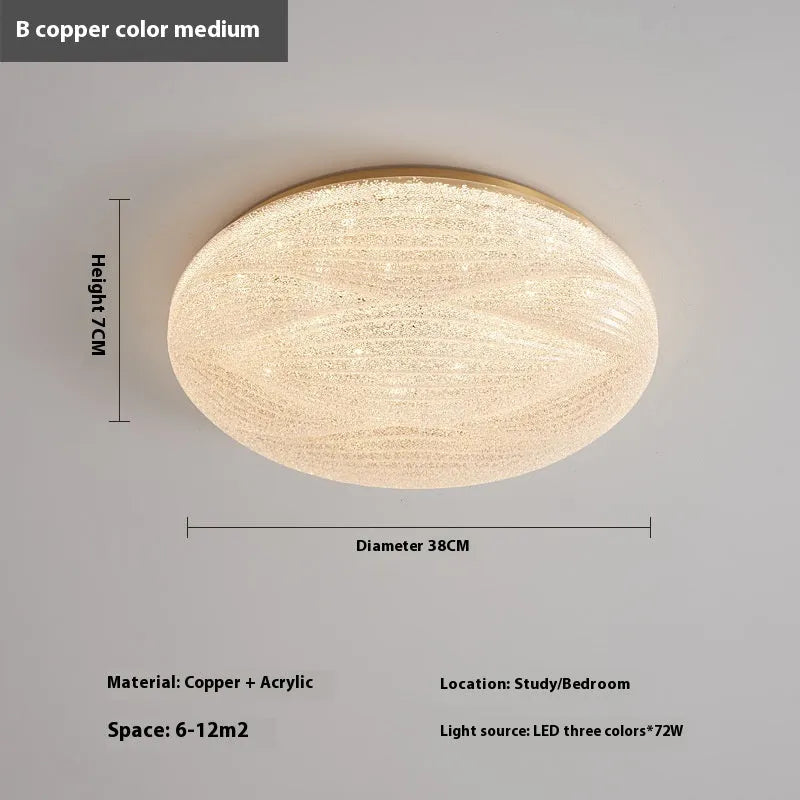 Modern copper round ceiling lamp for bedroom with multiple size options