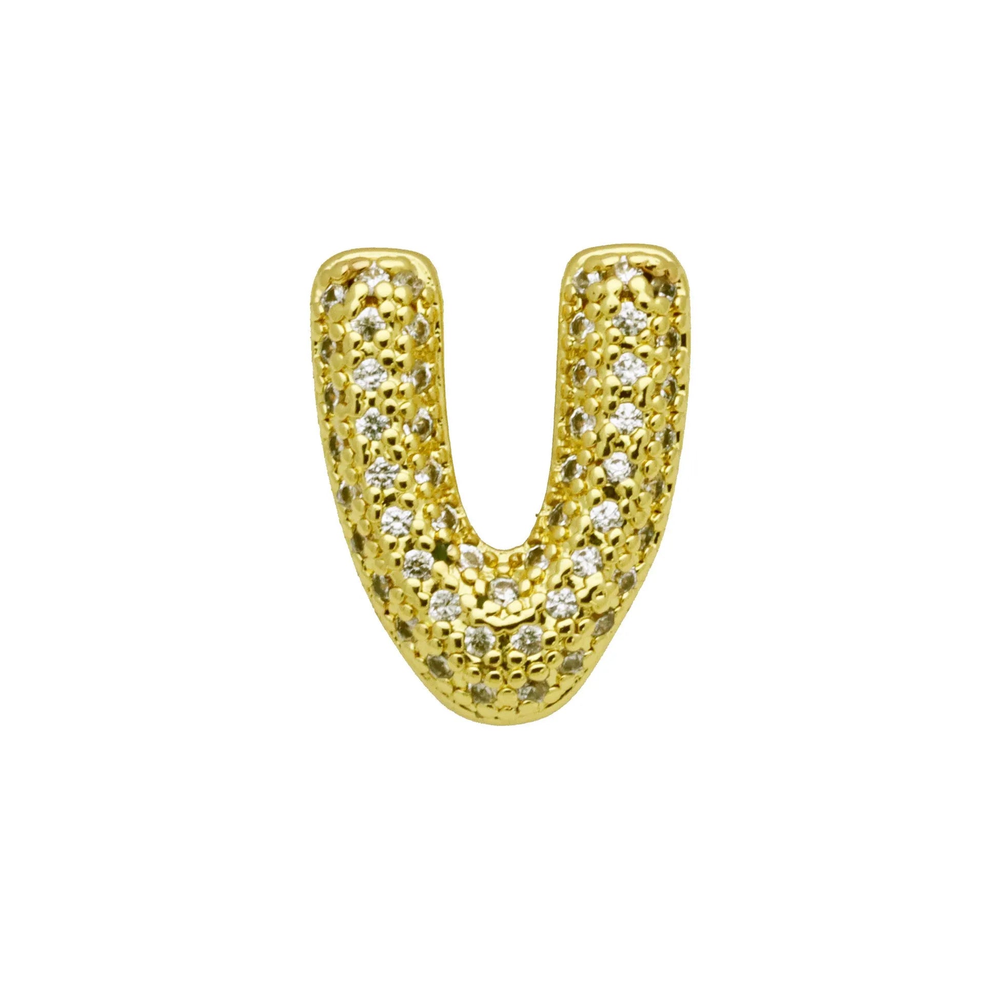Copper letter bracelet with a single 'A' charm featuring micro inlaid zirconium detail on a gold-finished chain.