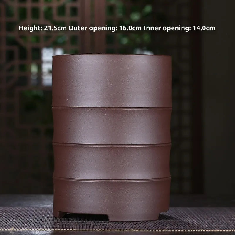 Purple sand ceramic flower pot with tray, classical style, compact 28mm size for small orchids