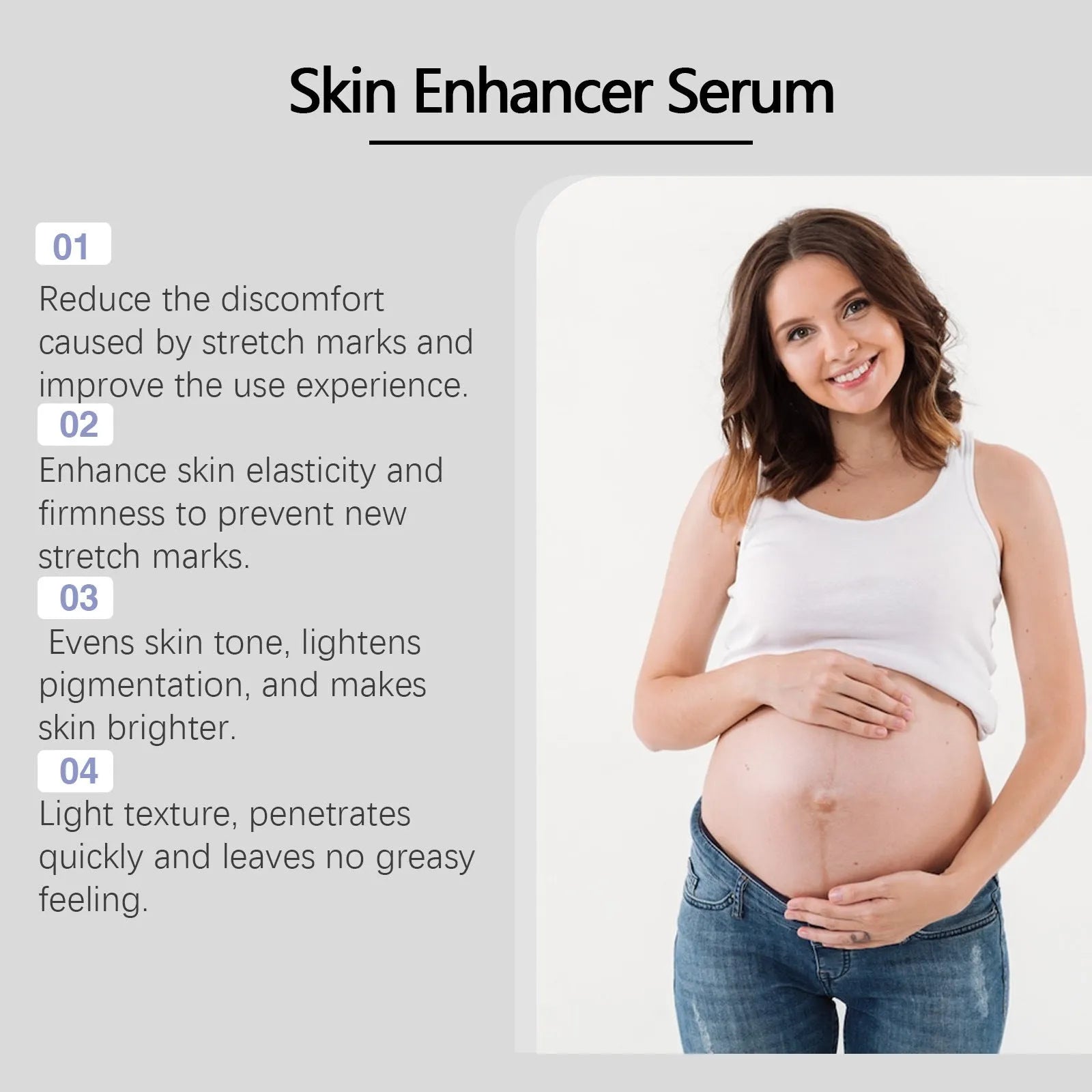 Skin enhancer serum bottle containing 50ml of formula with hyaluronic acid and peptide ingredients