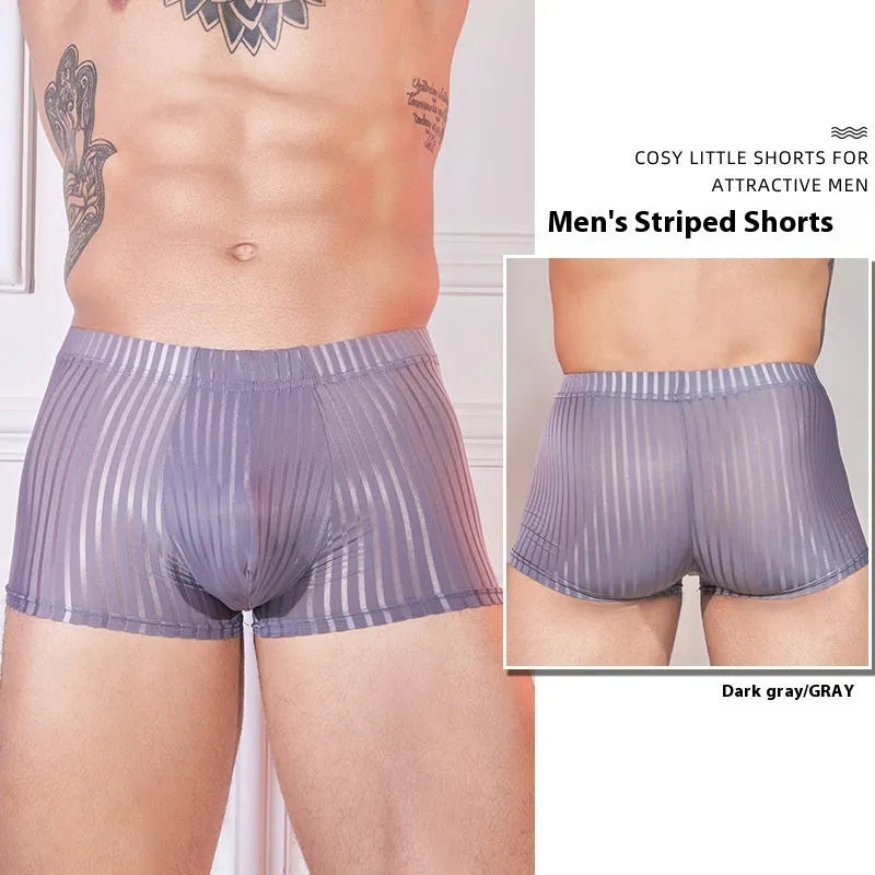 Men's striped thin transparent nylon underwear in Black, White, and Dark Gray free size briefs