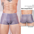 Men's striped thin transparent nylon underwear in Black, White, and Dark Gray free size briefs