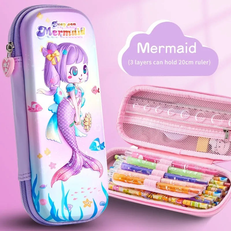 3D leather pencil case with astronaut pattern design showing textured surface and structured box shape