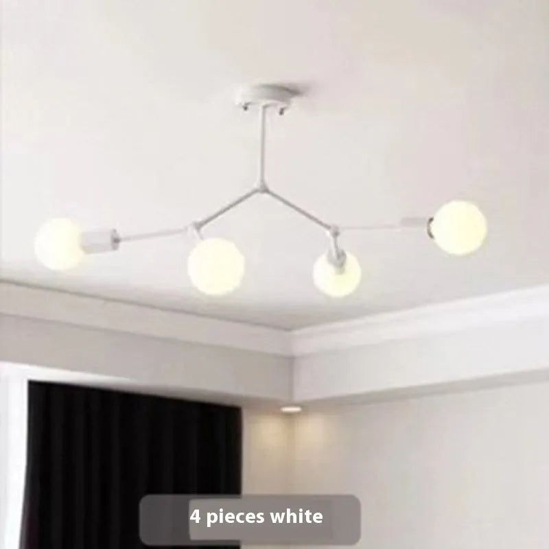 Nordic style iron chandelier ceiling lamp in black or white with multiple head configuration options