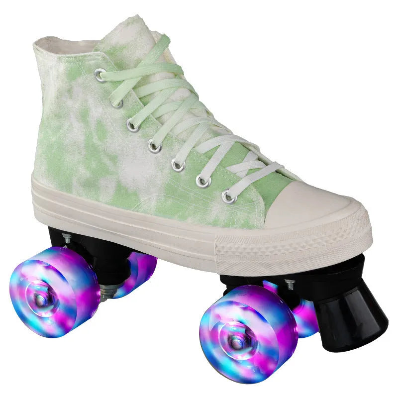 Camouflage canvas double row roller skates for adults with PU wheels in blue flash option