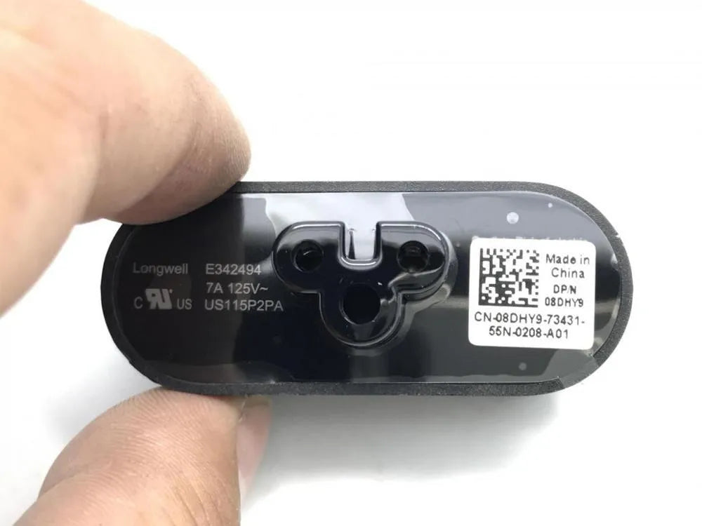 Black folding notebook power plug showing straight and 90-degree angle configurations