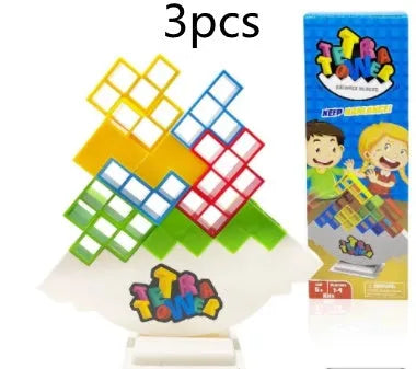 Plastic balance stacking game with 16 colourful blocks on chassis base for kids age 3+