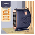 Compact 800W PTC desktop heater in white with two fan speed buttons and 19.5 cm height on a desk