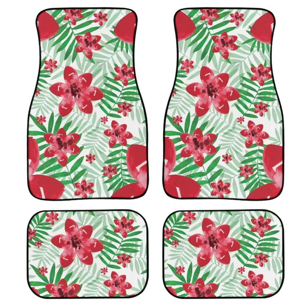 Black printed rubber car floor mat set 4 piece 20mm thick waterproof polyester rubber lining