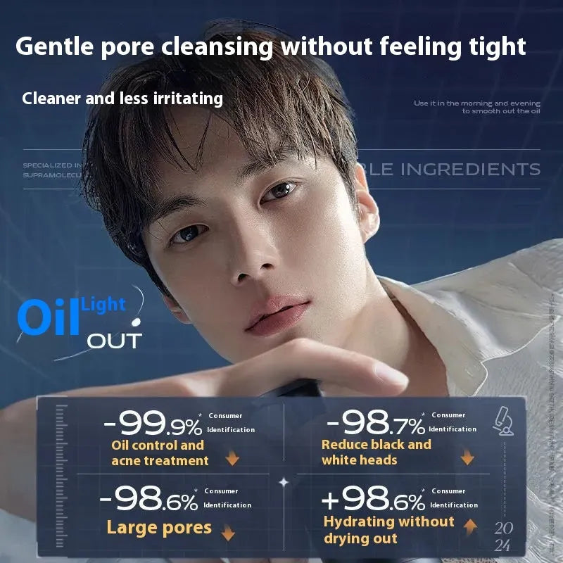 Men's facial cleanser 150ml bottle for oil control, blackhead removal and acne care