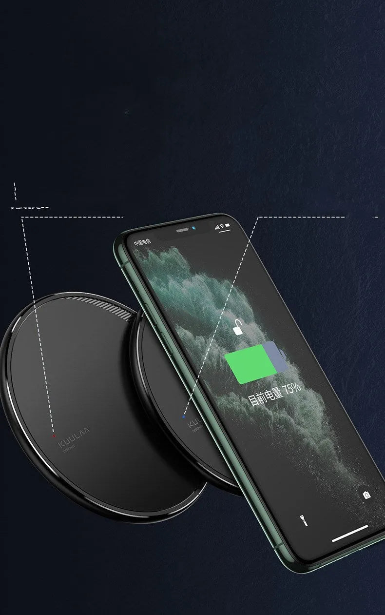 Black Kuulaa KL-CD16 wireless disc phone charger with LED indicator and Micro USB port