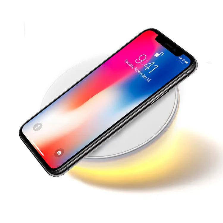 White 10W QI wireless charging pad with digital clock display and alarm functions