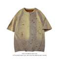 Men's loose fit short sleeve T-shirt with ripped detailing in cotton blend fabric