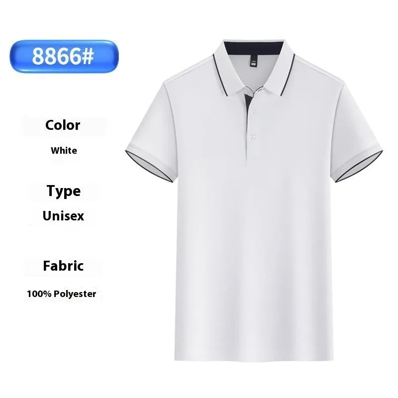 Men's light blue asymmetric overalls polo shirt made from ice silk fabric for summer workwear.