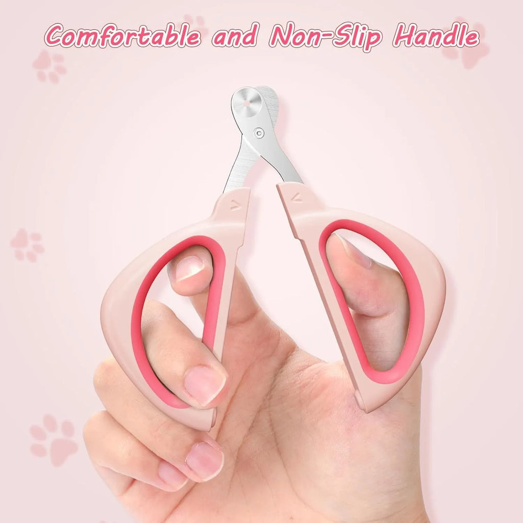 Pet nail clipper with round positioning hole and non-slip handle in blue colour