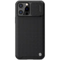 Black textured sliding back cover phone case for iPhone 13 Pro Max made from PC and TPU.