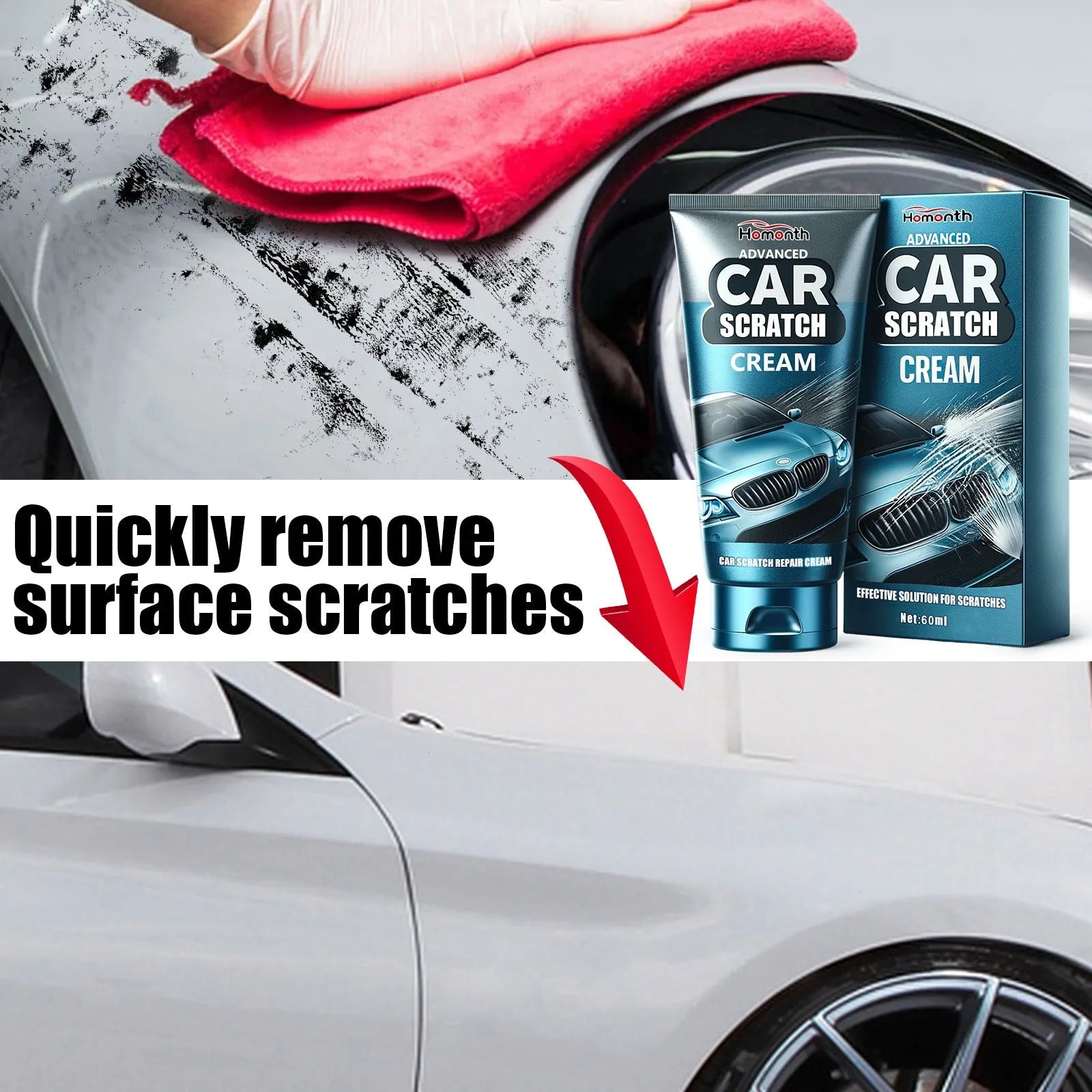 60ml car scratch repair cream tube and sponge applicator for paint renovation