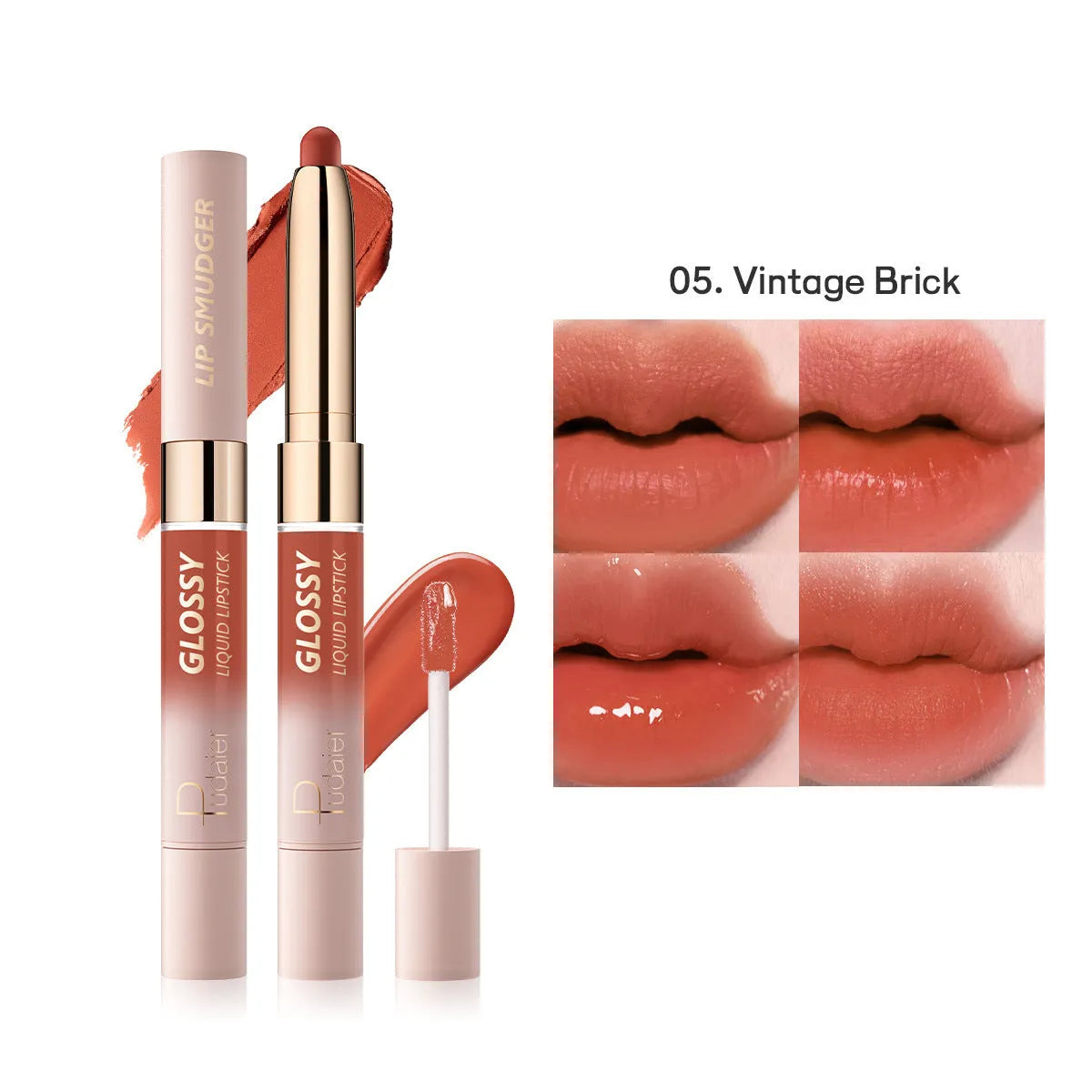 Double-headed lipstick with matte finish and gloss in ten colour options