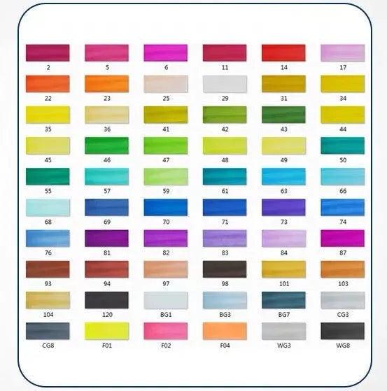 Set of double-headed alcohol oily colour markers with round and inclined nibs for professional art and design work.