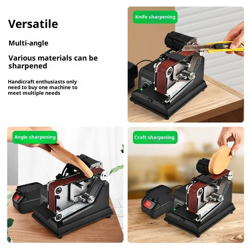 Small electric belt sander DIY polishing machine with adjustable double bracket and 10 abrasive belt