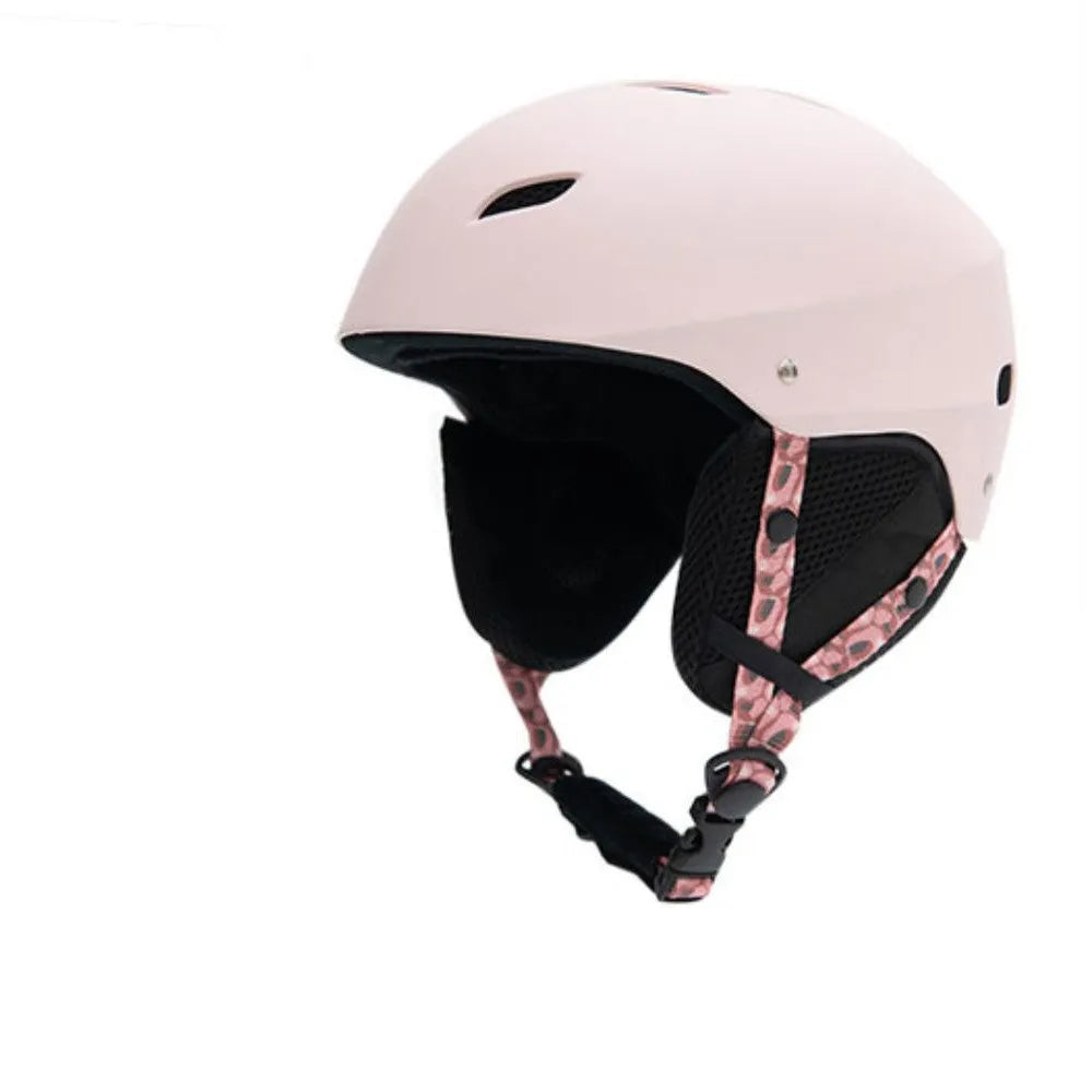 Men's protective ski helmet with ABS shell and EPS liner shown in blue and white heart design.