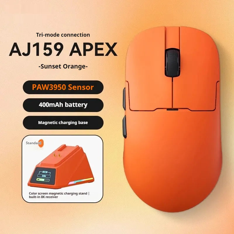 AJ159 gaming mouse in Yunfeng White colour with compact design showing three connection modes