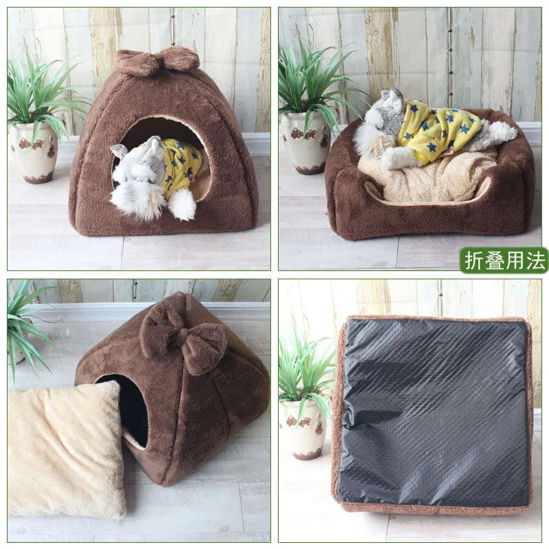 Flannel sponge yurt pet nest in khaki colour for small dogs and cats, enclosed warm design