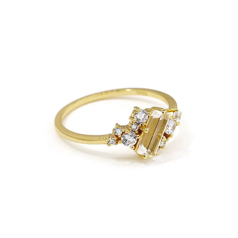 Silver ring with white crystal shiny finish for women, available in US sizes 5 to 8