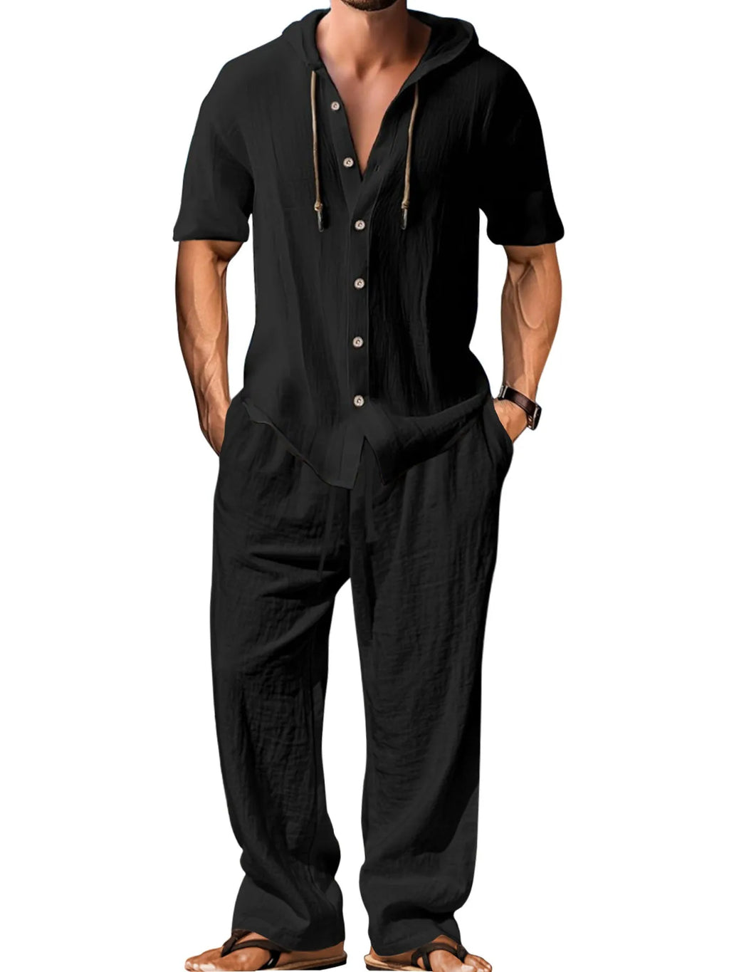 Men's grey cotton sports leisure suit with long sleeves and trousers on a hanger
